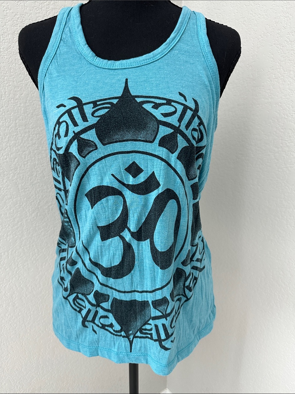 Om tank.  Yoga Women’s Turquoise Graphic Tank Top with Black Om Motif